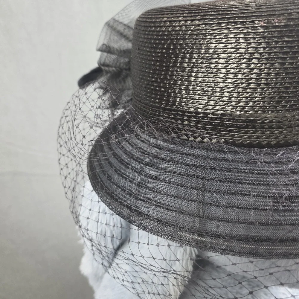 Women's Black Gothic Funeral Fascinator Mesh Veil Hat